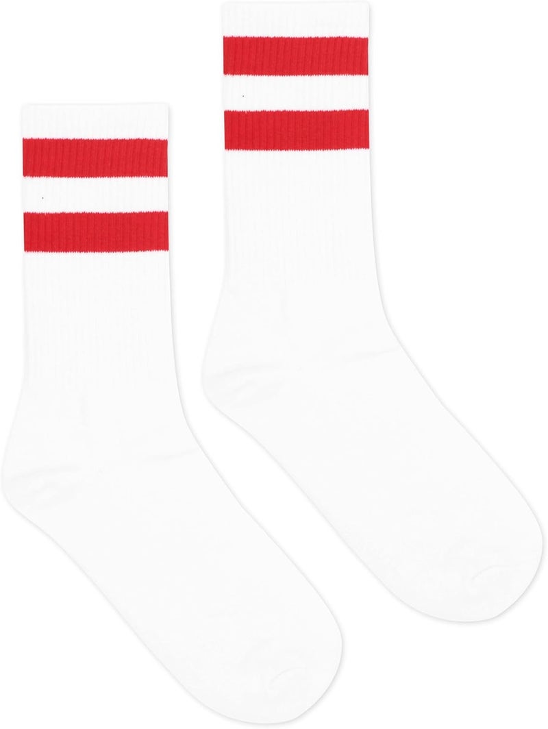 vohiro Classic Striped Tube Socks, Back To School Gifts, Soft Cotton Retro Tube Socks For Men, Women& Teens, 1 Pairs, White/Red - Christmas Graduation Fathers Day Cotton Gift For For Men, Women, Teens. (150) - Image 4